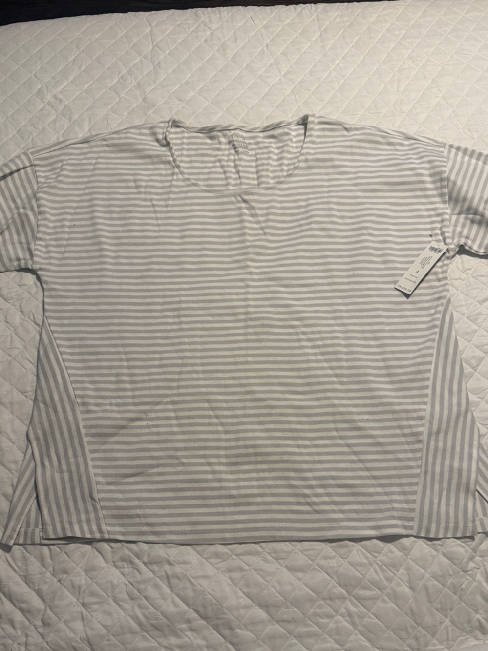 Chico's Gray and White Striped Short Sleeve Tunic